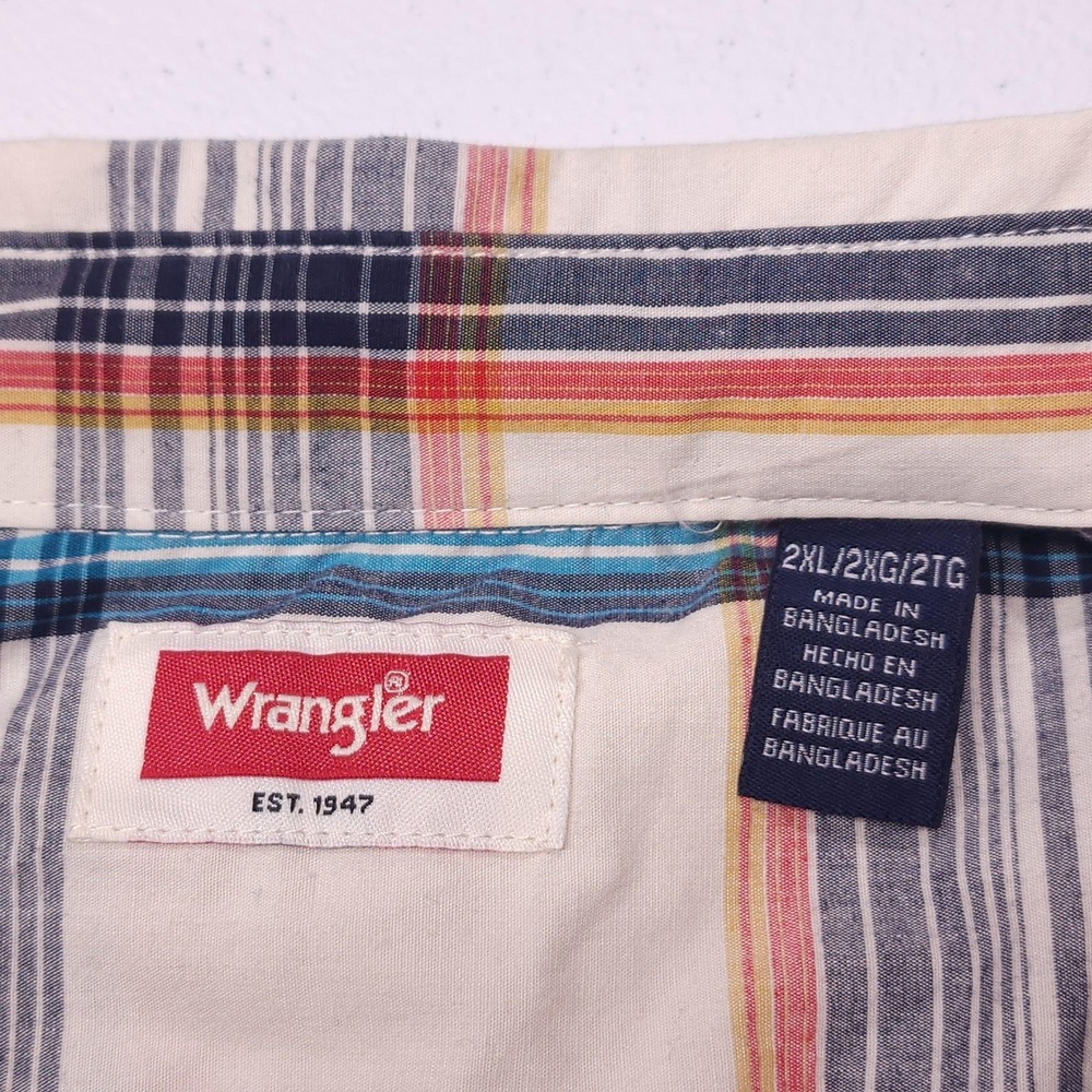 Wrangler Western‎ Shirt Mens 2XL Blue Plaid Stretch Button Up Pockets - Picture 4 of 11